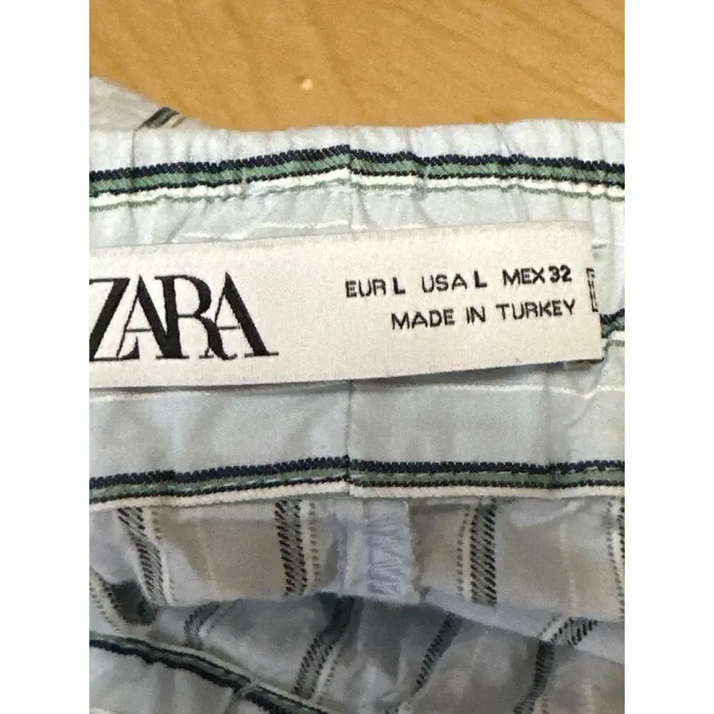 Zara Men's Blue Multicolor Striped Drawstring Straight Casual Shorts Size L
